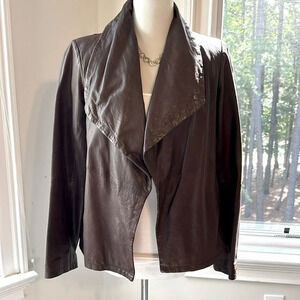 Eileen Fisher Vintage Open Brown Leather Jacket, Size Small, EUC